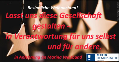 Weihnachtsgruß von Mehr Demokratie Hamburg mit sternförmigen Weihnachtsplätzchen als Dekoration