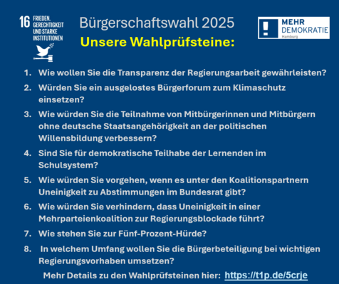 Prüffragen an Parteien zur Wahl der Bürgerschaft