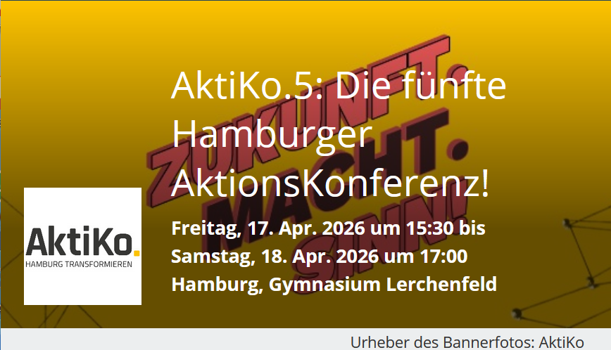 Banner mit den Worten 'Zukunft', 'Macht' und 'Sinn'.